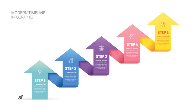 Infographic Arrow 5 steps to success growth template. Business process. Vector illustration.