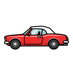 Fototapeta premium Red Vintage Convertible Car Side View Illustration