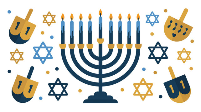 Colorful hanukkah celebration with menorah, dreidel, and star of david icons Vector