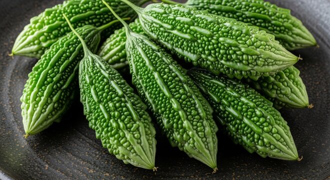 Fresh Green Bitter Melons Harvested and Ready for Culinary Use