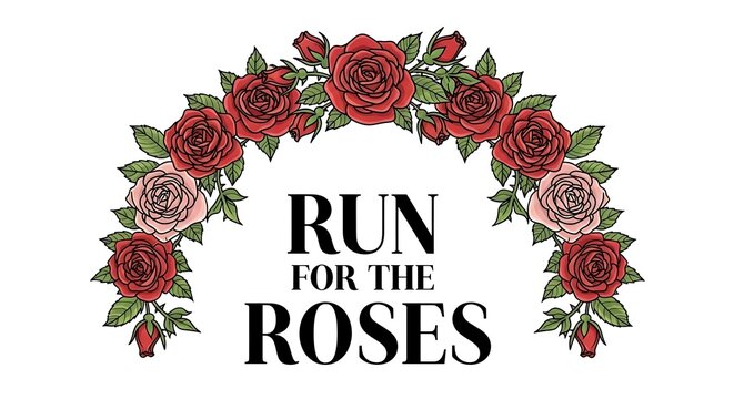 Vector illustration of rose garland, text &ldquo;Run for the Roses&rdquo;