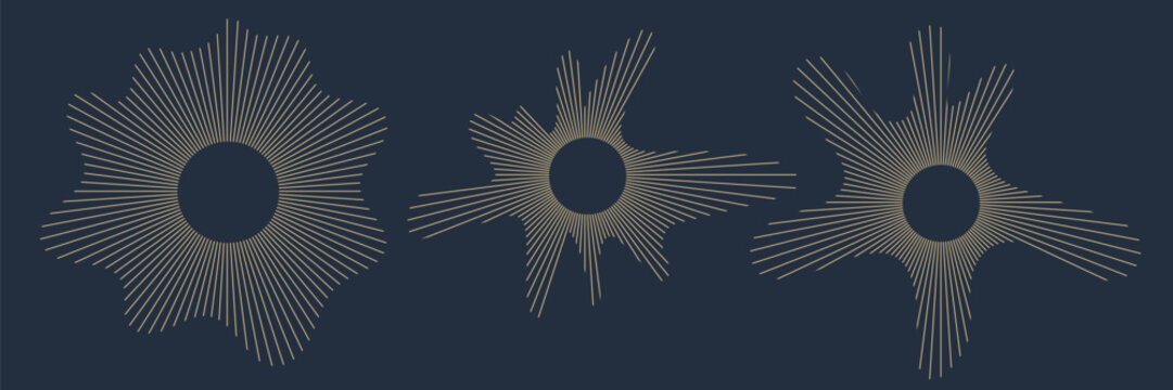 Set of sun with rays. Wavy form for voice or music effect, audio beat indicator. Vector