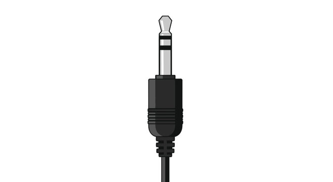 3.5mm audio jack plug, close-up studio shot, isolated on white background, technology concept