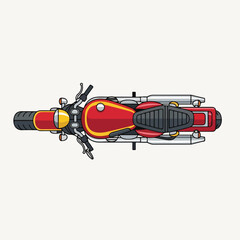 Naklejka premium Overhead View of Classic Red Motorcycle with Yellow Accents