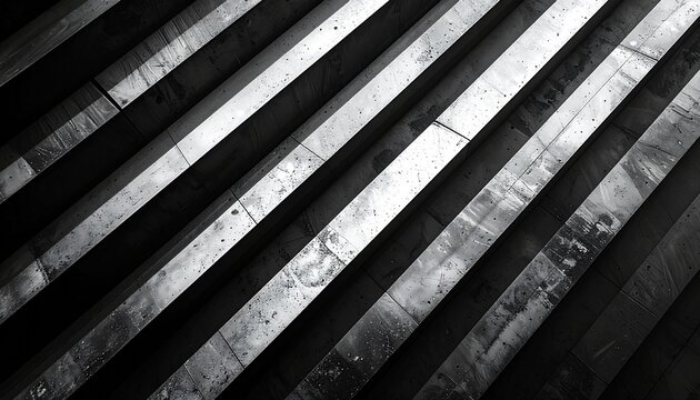 Abstract black and white background featuring a repeating pattern of diagonal lines and geometric stairs with artistic shadows and textures.