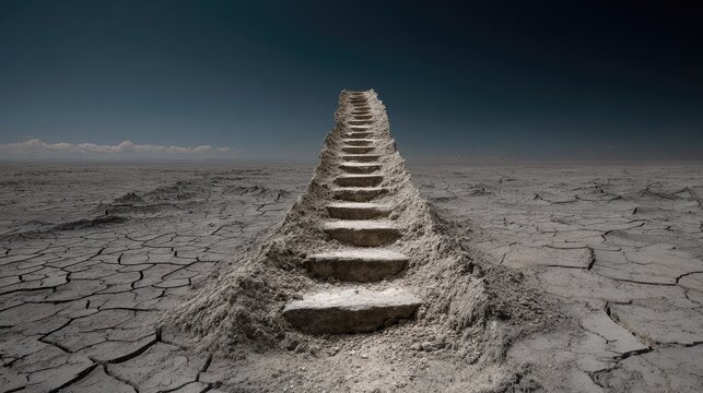 Sand steps ascend in arid landscape