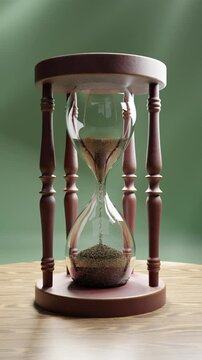Hyper Realistic Hourglass with Flowing Sand on Bright Cinematic Scene, Vertical 4K 3D Animation of Time Passing