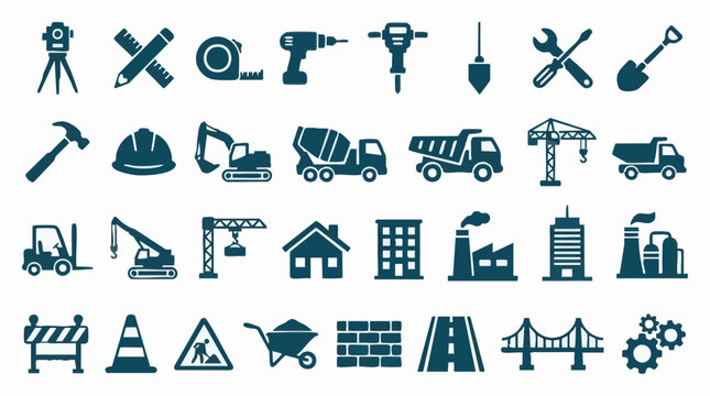 Construction and Industrial Vector Icons Set for Building and Development