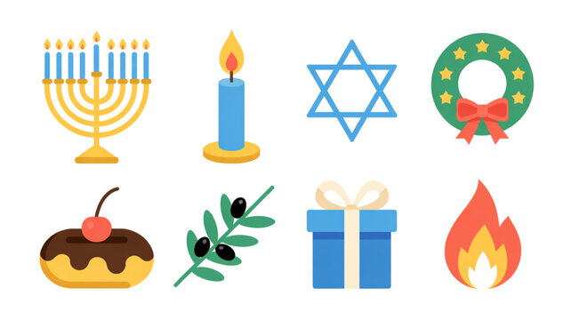 Colorful religious and holiday celebration icons set Vector