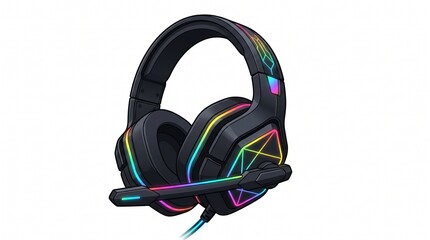 Fototapeta premium Immersive wired over-ear headset featuring dynamic RGB lighting and integrated microphone for gaming