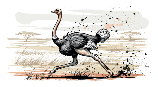 Running Ostrich in the Savannah