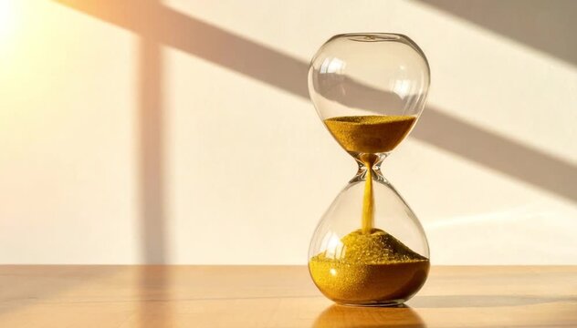 Hourglass with Sand Flowing in Warm Light Concept