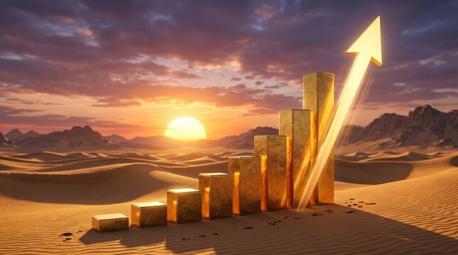 Economic growth visualization desert landscape graphic design sunset view aai gen concept
