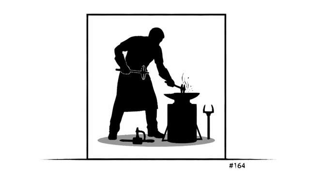 A blacksmith forges hot metal on an anvil with a hammer.
