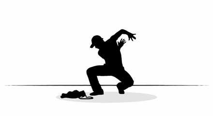 Fototapeta premium A silhouette of a man dancing in a dynamic pose on the floor