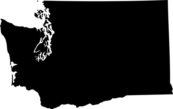 A black silhouette vector graphic of the state of Washington on a white background