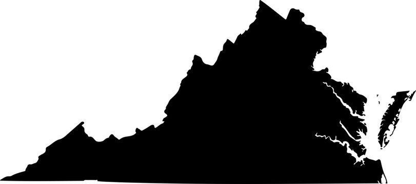 A black silhouette vector graphic of the state of Virginia on a white background