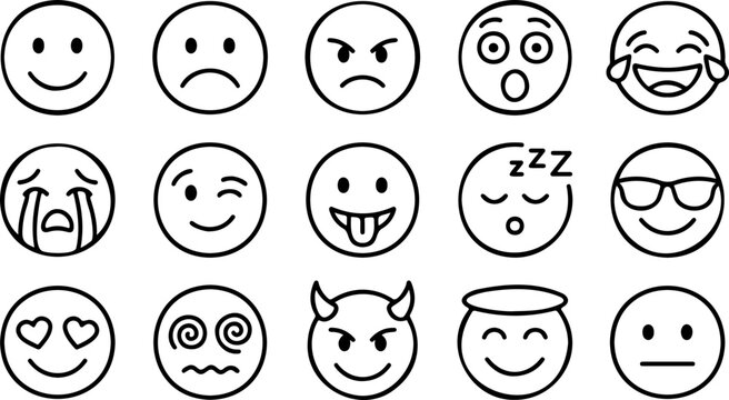 A set of various emoticon faces in a vector graphic illustration