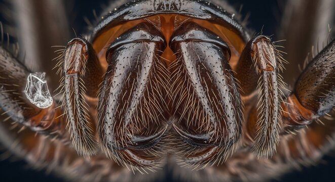 Extreme Macro Photography of a Spiders Face and Fangs.