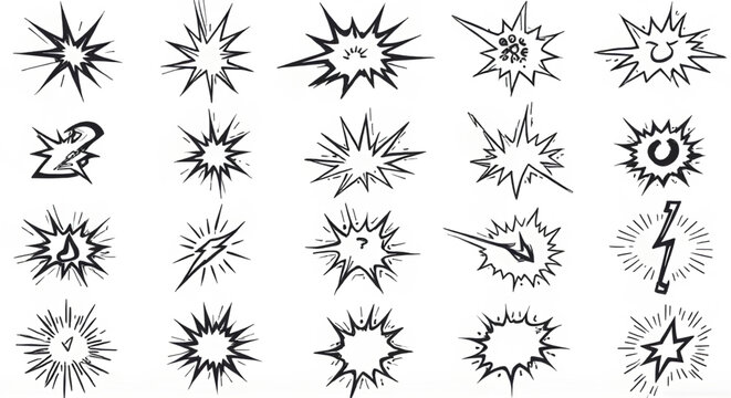 Explosion and Burst Effect Icons Set, Various Comic Style Explosions