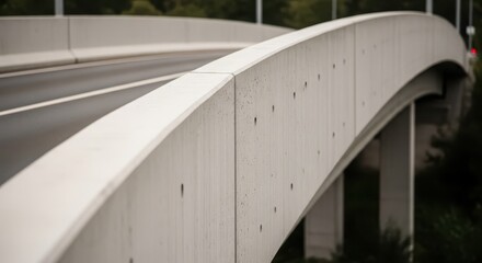 Fototapeta premium Smooth concrete bridge structure with curved road overhead, showcasing modern engineering and infrastructure design.
