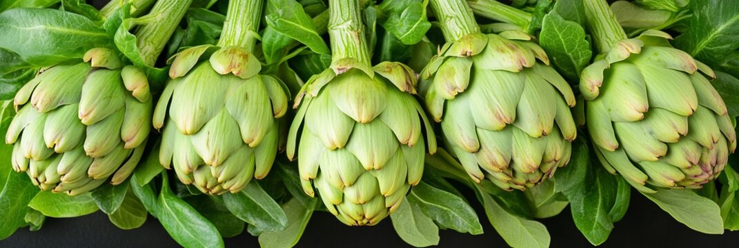 Closeup of Fresh Artichoke Vegetable with Purple Bracts, Green Texture, and Vibrant Stem Patterns