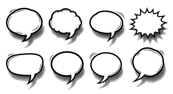 Black and white speech bubbles icons.