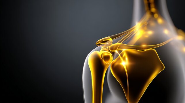 A detailed illustration of a human shoulder joint highlighting anatomical features.