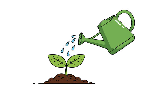 Bright green watering can carefully nurturing a young plant seedling sprouting from the soil, symbolizing new life, growth, and environmental care.