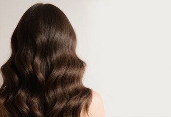 Fototapeta premium A woman with long, wavy brown hair viewed from behind