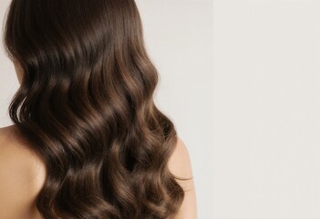 Naklejka premium A woman with long, wavy brown hair viewed from behind