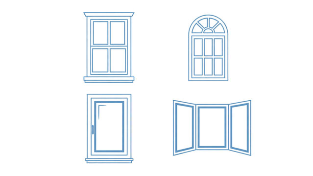 Blue vector windows and doors set