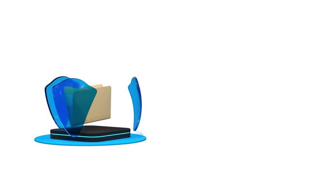 A folder of personal data protected by three rotating shields - 3D rendering