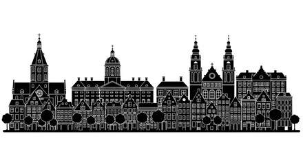 Fototapeta premium Amsterdam Skyline Silhouette Vector Illustration with Copy Space