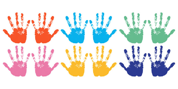 Rainbow hand print isolated on white background. Children's handprint color. Creative hand painted print. Happy childhood design