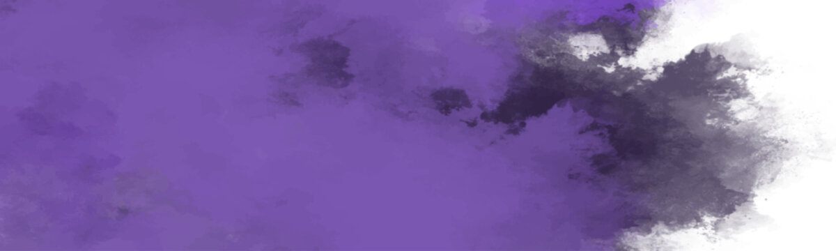 Abstract watercolor splash background with purple and dark gray textures on white canvas for artistic design and creative projects