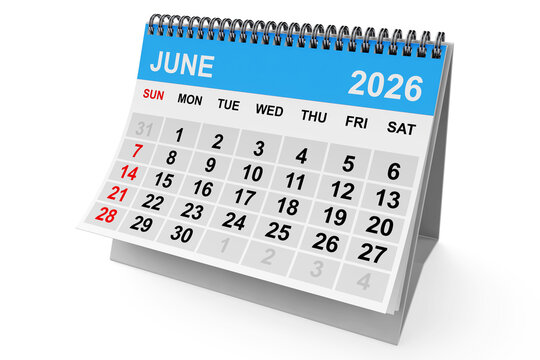 2026 Year June Calendar. 3d Rendering