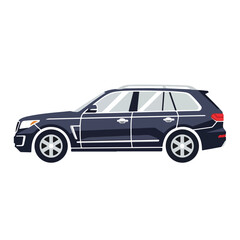 Fototapeta premium Dark blue SUV vehicle side view on white background