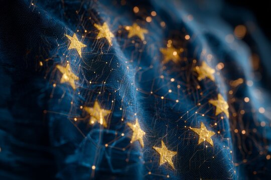 European Union digital network security concept with glowing stars