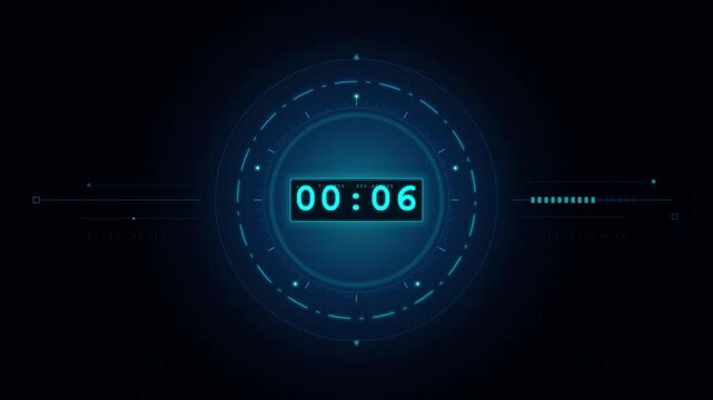 Futuristic blue HUD countdown timer animation with circular ring on dark sci fi background