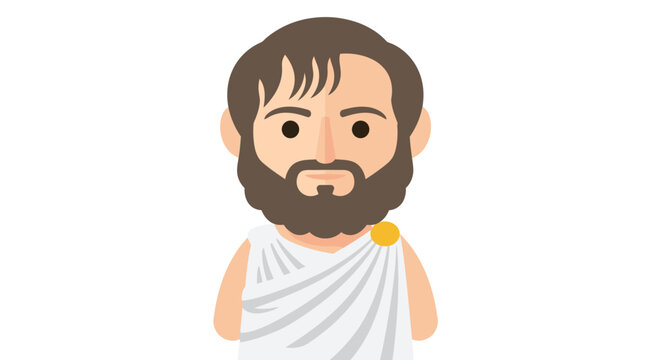 Ancient Greek Philosopher Cartoon Illustration with Toga and Beard, Copy Space
