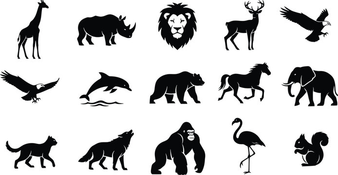 Silhouette collection of diverse african wildlife and animals