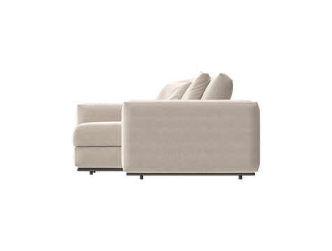 Beige Fabric Sectional Sofa with Chaise Lounge Side View on White Background