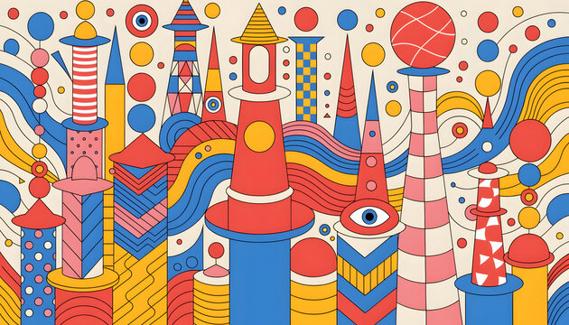 Colorful seamless abstract pattern with vibrant ribbon stripes and festive elements for a happy celebration party wallpaper illustration