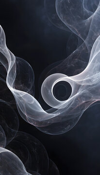 White smoke on black background creates a smooth flowing wave of motion