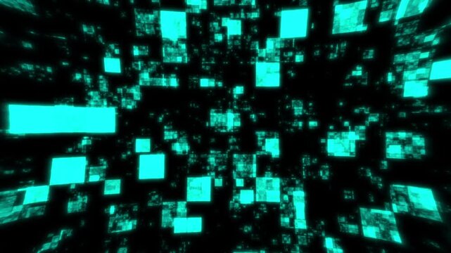 Abstract background of cyan cubes glows. Background of cyan cubes stays. This abstract background of glowing cyan cubes in 3D space provides a clean visual for digital media now.