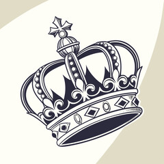Detailed line drawing of a royal crown with ornate details black and white fleur de lis royal emblem illustration authority headwear aristocracy embellishment monochrome symbolic heraldry © Md