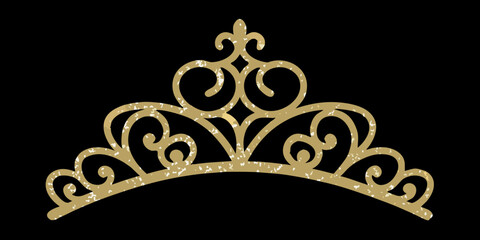 An ornate golden tiara design isolated on a black background © Uttam