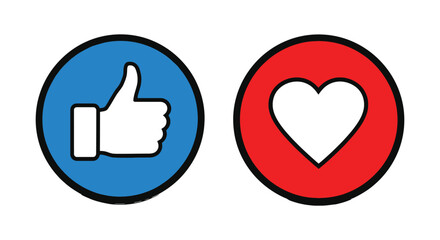 Fototapeta premium Digital social media vector graphic icons featuring a blue thumbs-up and a red heart-shape design