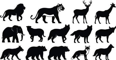 Silhouette collection of diverse african wildlife animals in a single frame © mdkamran